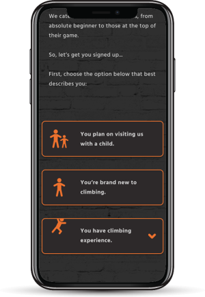 A smart phone screenshot of the new options the a first-time visitor to the centre would have.